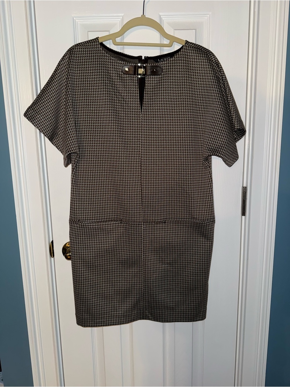 Lauren Ralph Lauren Brown and Blue Houndstooth Mini Shift Dress